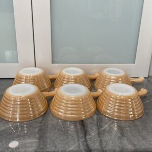 Vintage Fire King Oven Ware Peach Luster Beehive Handled Soup/Cereal Bowl. Set 6
